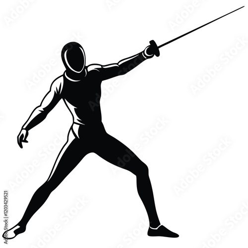 A dynamic vector silhouette of a fencer in a duel stance, poised and ready to engage 
