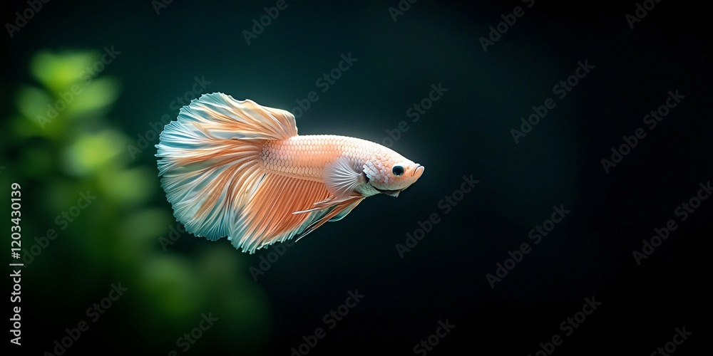 Obraz premium A Vibrant Betta Fish with Flowing Tail in a Lush Underwater Scene Close-Up for Nature Enthusiasts