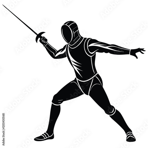 A dynamic vector silhouette of a fencer in a duel stance, poised and ready to engage 