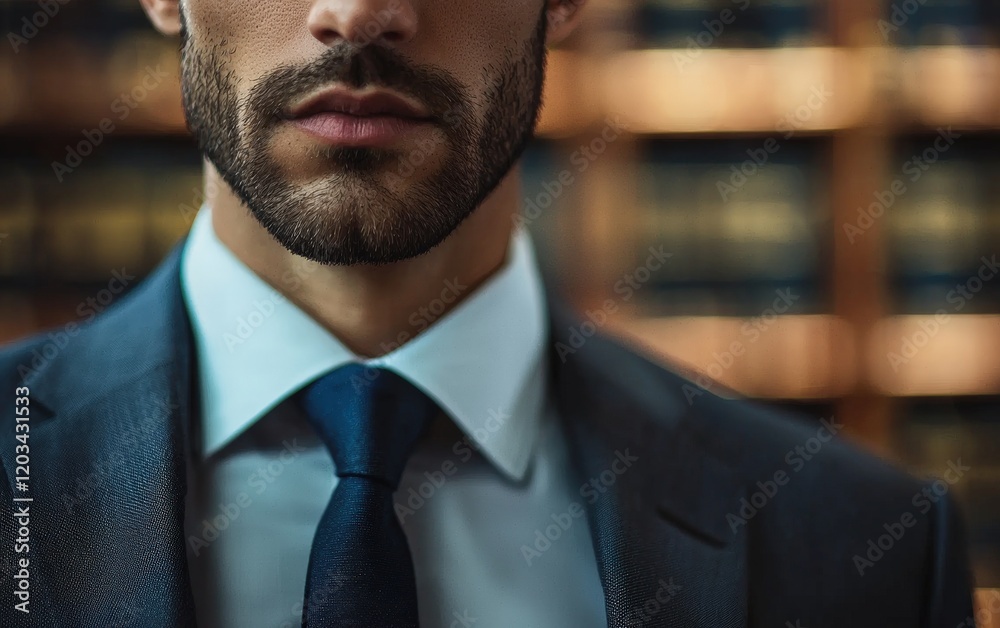 A close-up portrait of a man in a suit, representing a lawyer, with a blurred background of legal books and a courthouse. A close-up portrait of a man in a suit, representing a lawyer, with a blurred background of legal books and a courthouse.