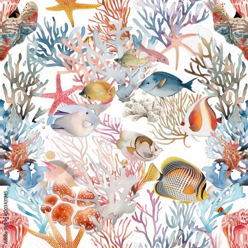 coral reef paint watercolor illustration ink seamless pattern colorful 2D art chaos abstract