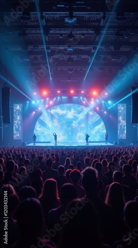 Futuristic Concert Stage with Holographic Performers