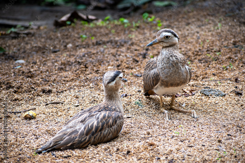 Fototapeta premium Los burrínidos(Burhinidae) son una familia de aves del orden Charadriiformes, conocidos comúnmente como alcaravanes. El nombre de la familia procede de la combinación de los términos griegos bous «bue
