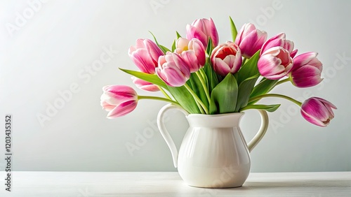 Wallpaper Mural Delicate pink tulips in a white jug, a spring still life against a clean white backdrop. Torontodigital.ca