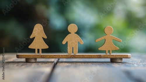 Wooden figurines represent unity, love, and cooperation in modern families	
