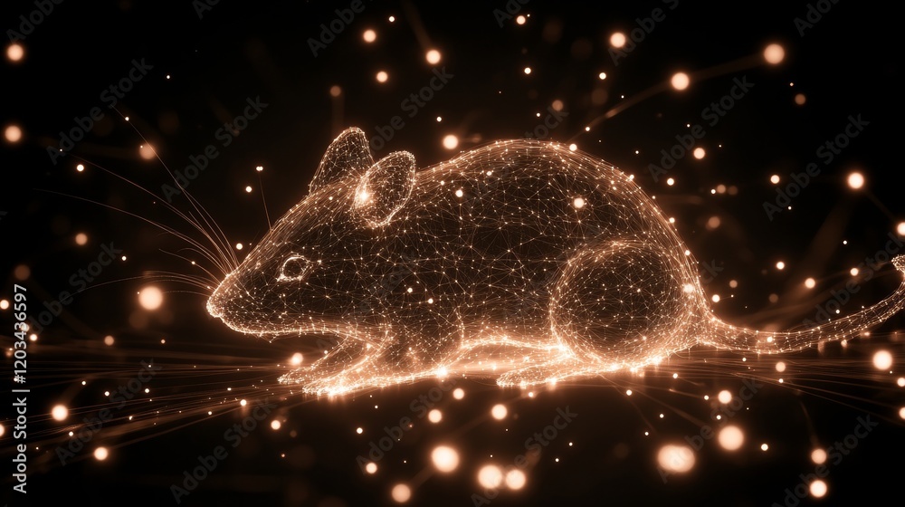 Glowing Wireframe Mouse in Dark Space with Lights Glowing Wireframe Mouse in Dark Space with Lights