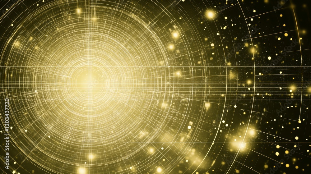 Fototapeta premium Golden Abstract Cosmic Network Design, Digital Art