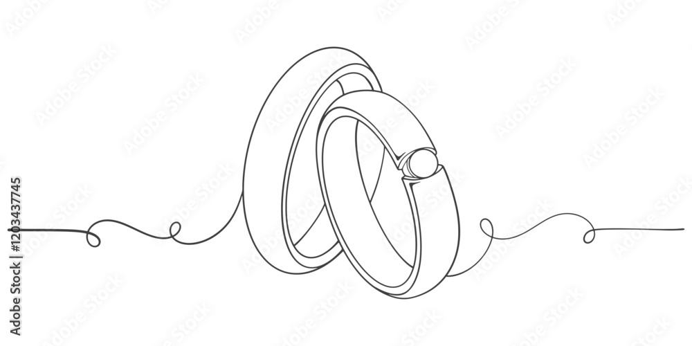 Obraz premium line art drawing of pair of wedding rings in outline vector illustration