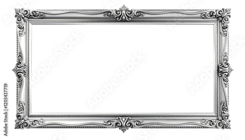Set of rectangle Decorative vintage silver-plated wooden frame isolated on white background, pixel art