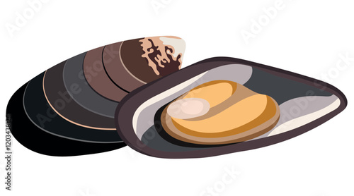 Black Shell Mussel Seafood Illustration Isolated on White Background