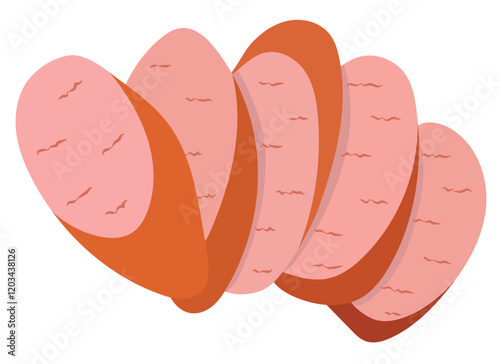 Beef Sausage Slices Food Illustration Isolated on White Background