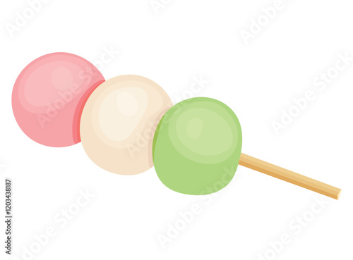 Colorful Sanshoku Dango Skewer Japanese Sweet Dessert Illustration Isolated on White Background