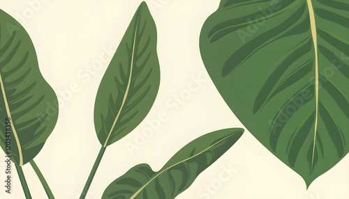 Tropical plant - Philodendron pertusum / Vintage illustration, minimalism, with white tones photo