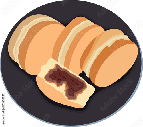 Imagawayaki or Japanese Red Beans Paste Pancake Illustration Isolated on White Background