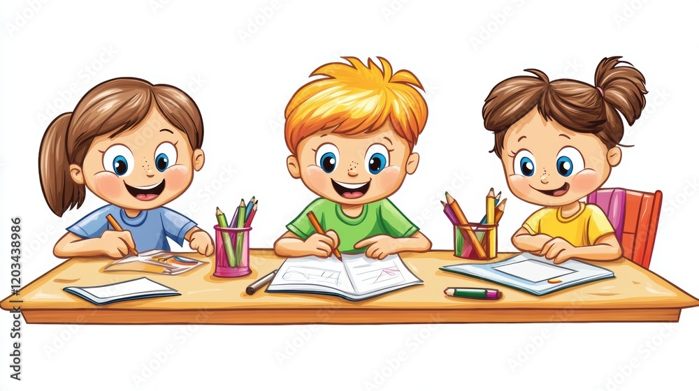 Children engaged in fun and creative drawing and coloring activities at a classroom table