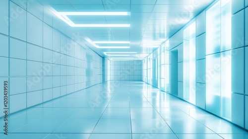 Wallpaper Mural Futuristic corridor with glowing lights and sleek white walls Torontodigital.ca