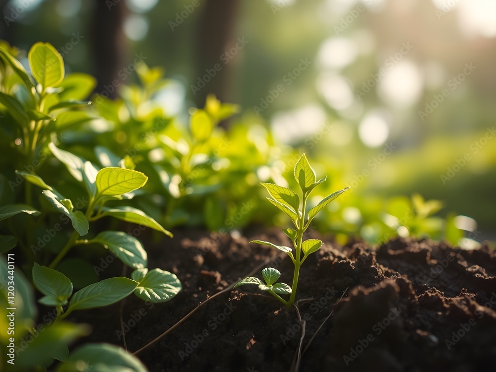 green leaves background, Vibrant Green Sprout Breaking Through Soil, Tiny Seedling Reaching for the Sun, Fresh New Growth Against a Natural Background green leaves background, Vibrant Green Sprout Breaking Through Soil, Tiny Seedling Reaching for the Sun, Fresh New Growth Against a Natural Background