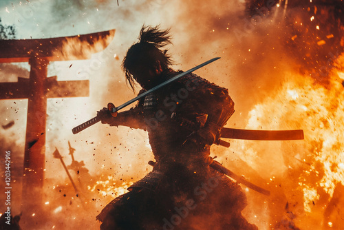 Legendary samurai depicted in dramatic battle scenes and serene landscapes