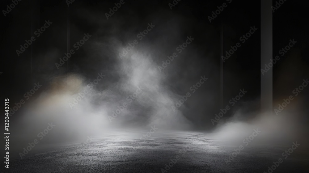 Dark background with smoke and fog on the ground, empty scene for product presentation. Dark background with smoke and fog on the ground, empty scene for product presentation.