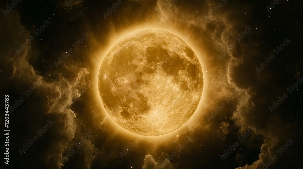 Obraz premium Golden Celestial Orb Illuminated Night Sky