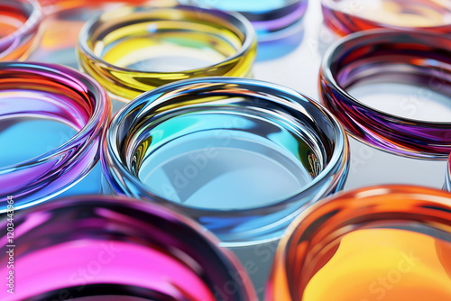 Colorful glass rings display artistic showcase abstract art studio environment close-up view vibrant design elements