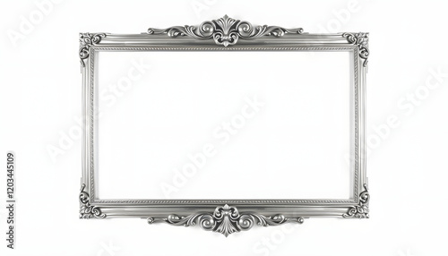 Set of rectangle Decorative vintage silver-plated wooden frame isolated on white background, pop-art