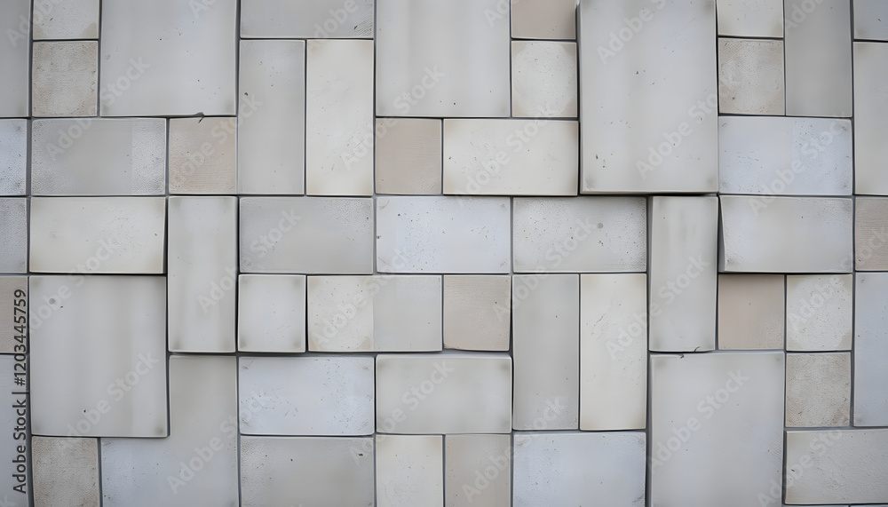 Naklejka premium Old gray brown vintage shabby patchwork motif tiles stone concrete cement wall texture background banner, angled photoshot, with white tones