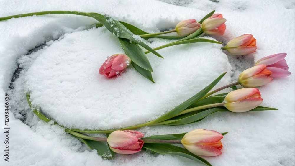 A lovely rose tulip in circular shape with intricate details and subtle color transitions on a snowy white background, symmetrical compositions, macro photography, floral textures A lovely rose tulip in circular shape with intricate details and subtle color transitions on a snowy white background, symmetrical compositions, macro photography, floral textures