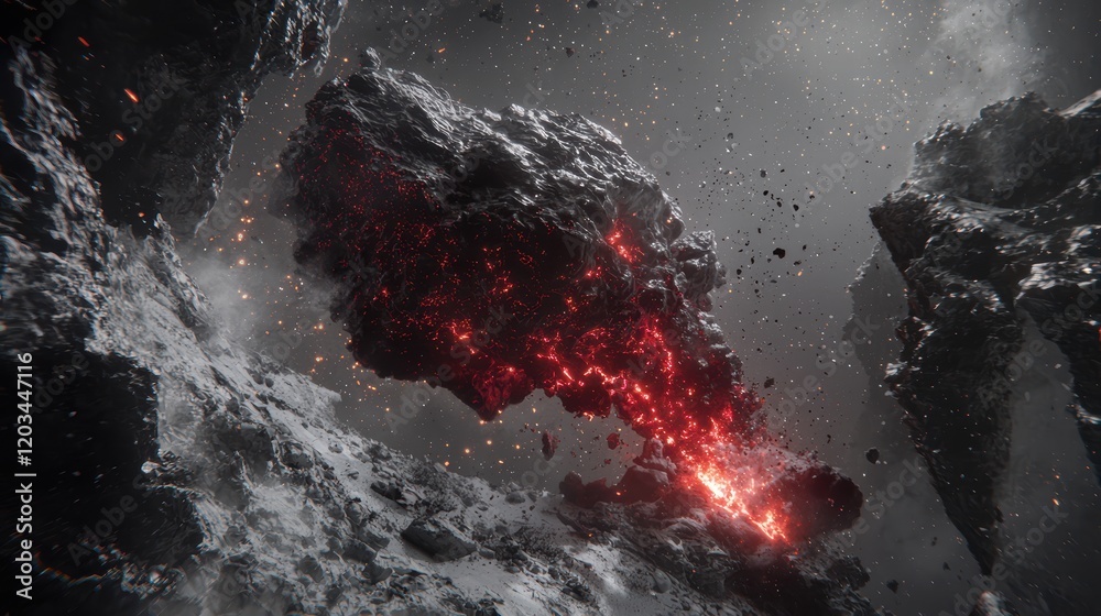 Volcanic Eruption on an Alien Planet with Red Lava and Asteroids Volcanic Eruption on an Alien Planet with Red Lava and Asteroids