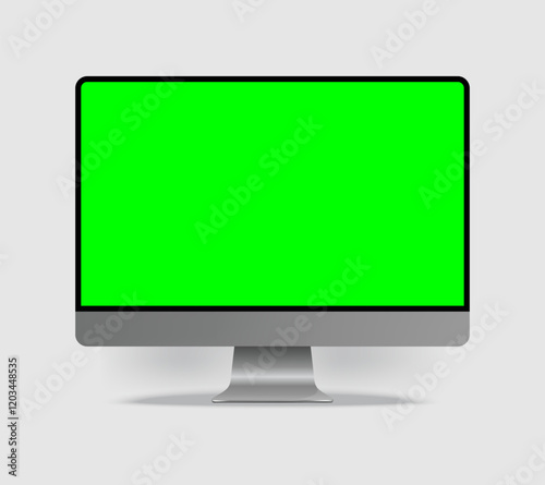 Personal computer device green display on white background