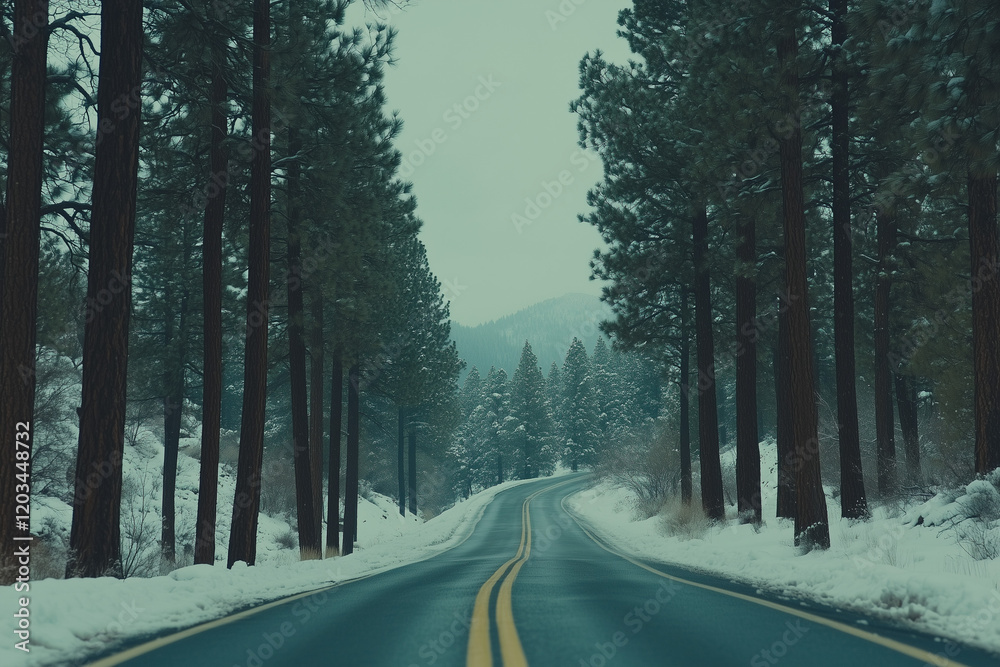 Obraz premium Snowy Winter Road in a Mountain Landscape