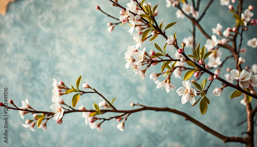 Tree and branches on the old vintage background. Sakura flowers. Floral background in loft, modern style. Design for wall mural, card, postcard, wallpaper, photo wallpaper, close-up, with white tones