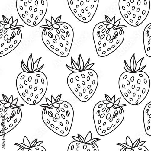 Strawberry black vector seamless pattern background.