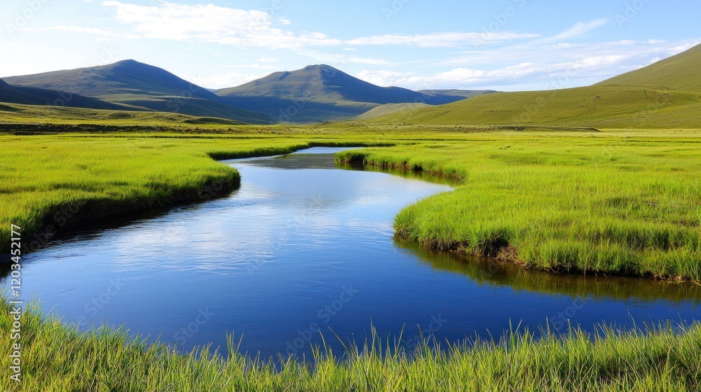 Serene mountain valley landscape Serene mountain valley landscape