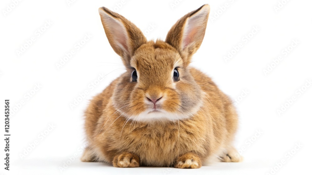 Panoramic view of an adorable brown bunny, fluffy white belly, a cute Easter pet rabbit. Panoramic view of an adorable brown bunny, fluffy white belly, a cute Easter pet rabbit.