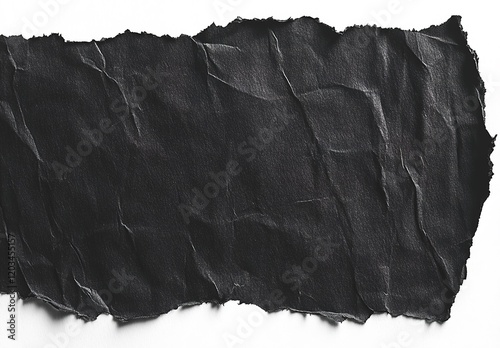 Black paper with a torn edge, isolated on a white background. A wide banner for text or design