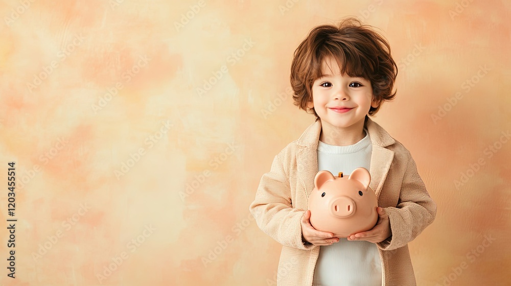 Child joyfully engaging with a piggy bank, early lessons in saving, fostering responsible financial habits from a young age