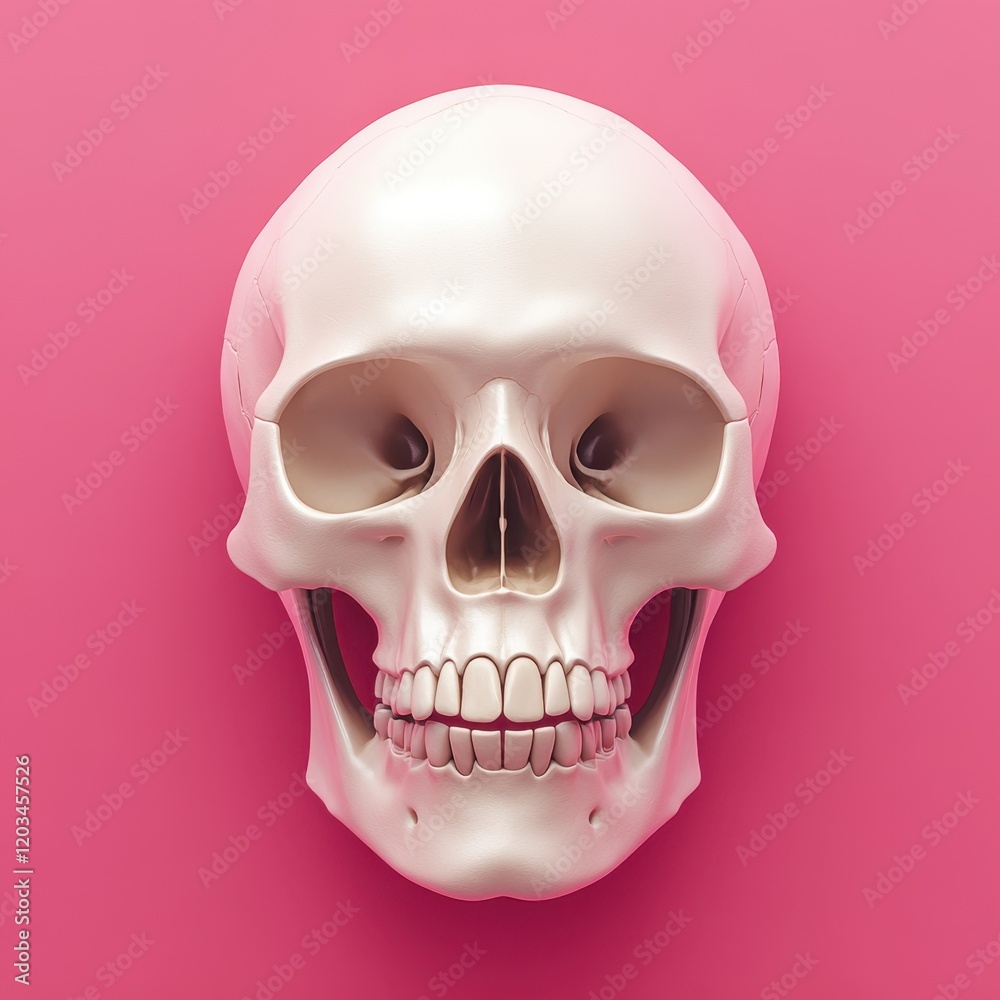 Human skull on pastel pink background Human skull on pastel pink background