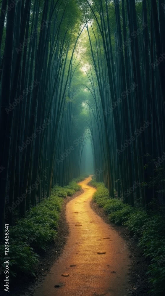 Fototapeta premium Moonlit Bamboo Forest Pathway