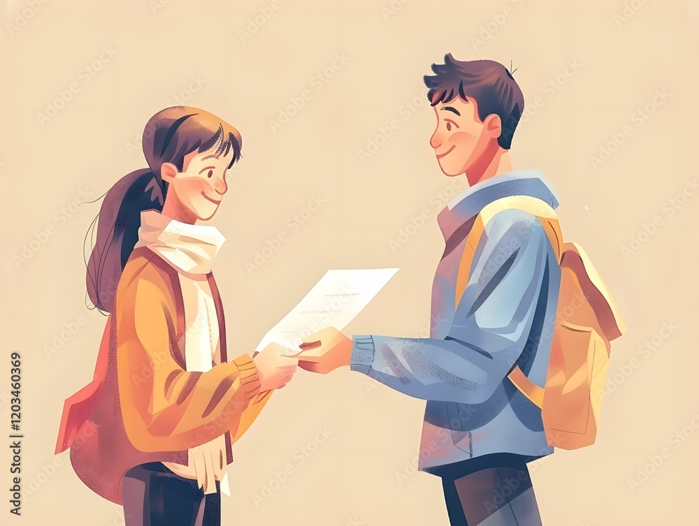 Cheerful Tutor Handing Certificate to Delighted Student in Pastel Gold Tones with Minimal Background Cheerful Tutor Handing Certificate to Delighted Student in Pastel Gold Tones with Minimal Background