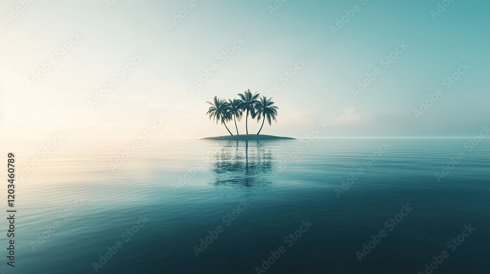 Obraz premium Serene Island Getaway, tranquil turquoise waters, gently swaying palm trees, perfect retreat for solitude and relaxation