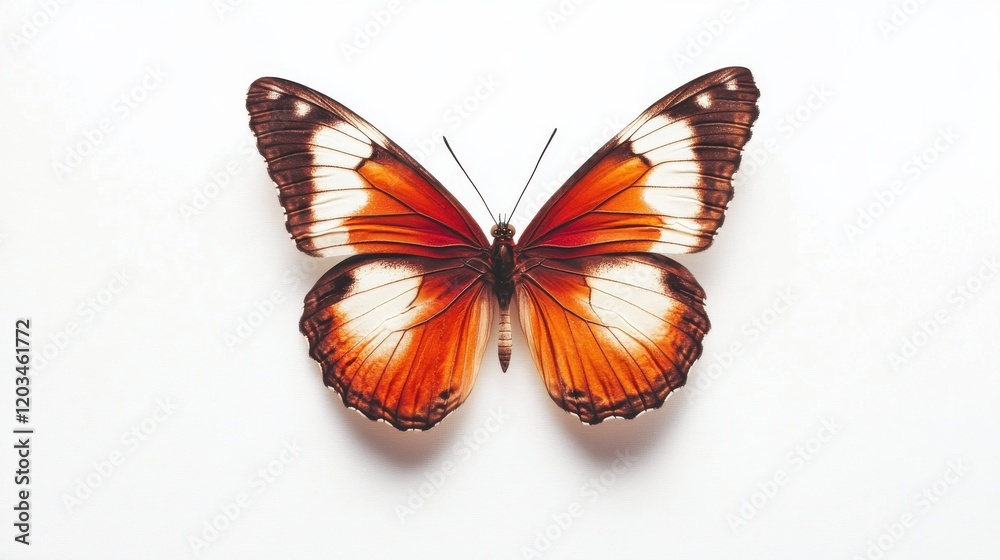 Fototapeta premium A Symphony of Color: A close-up view of a vibrant butterfly with orange, white, and brown wings, showcasing the intricate details and delicate beauty of nature.