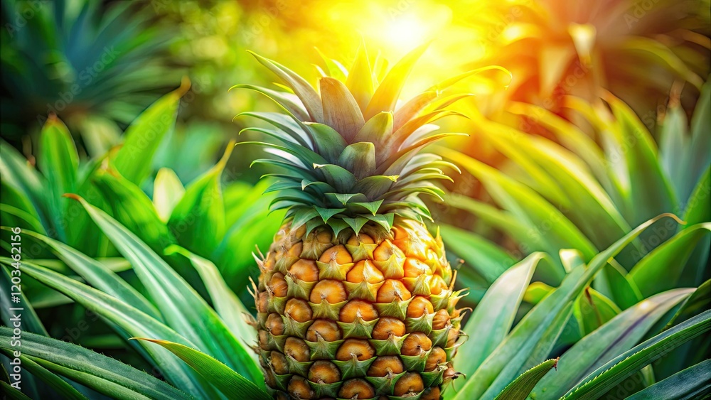Sun-drenched pineapple, close-up drone shot. Vibrant, healthy vegetarian goodness. Sun-drenched pineapple, close-up drone shot. Vibrant, healthy vegetarian goodness.