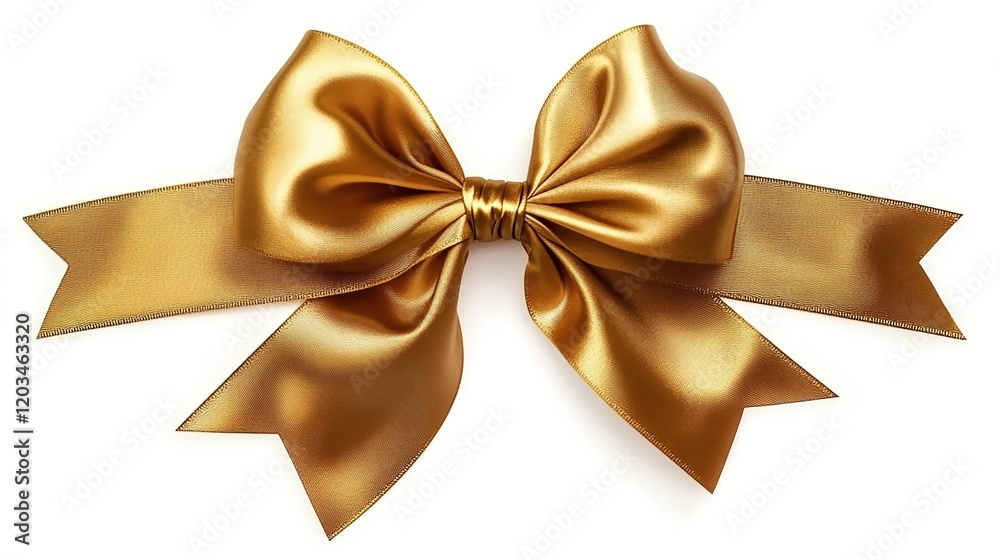 Golden ribbon with bow isolated on white background, top view. Golden ribbon with bow isolated on white background, top view.