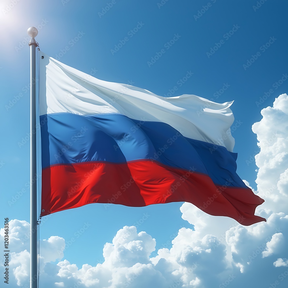 Naklejka premium Russian flag against blue sky Background