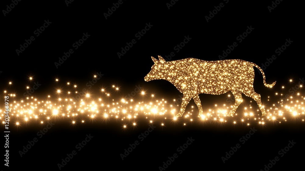 Fototapeta premium Golden Glitter Ox Silhouette on Sparkly Background