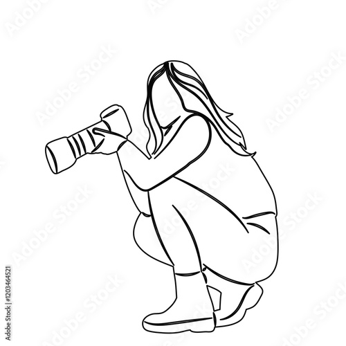 woman with camera, outline sketch vector
