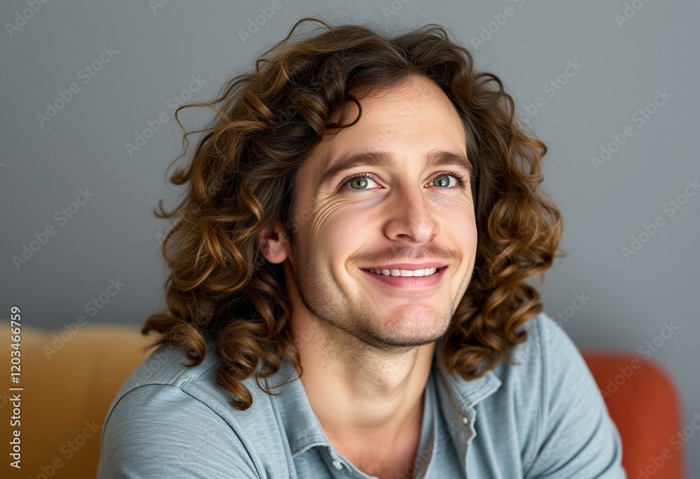 Portrait of a man with long hair and a gentle smile Portrait of a man with long hair and a gentle smile