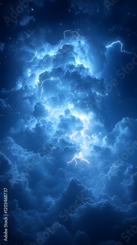 Wallpaper Mural Electrifying display of thunder and lightning over a serene blue sky featuring dark storm clouds charged with energy illustrating the beauty and power of a summer thunderstorm Torontodigital.ca