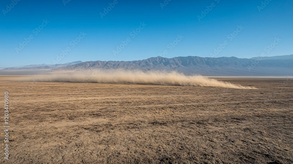 Desert Landscape with Windblown Dust and Mountains Desert Landscape with Windblown Dust and Mountains